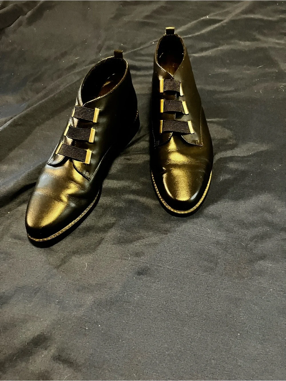 Life Stride Women's Black Ankle Booties with Gold Accent Straps